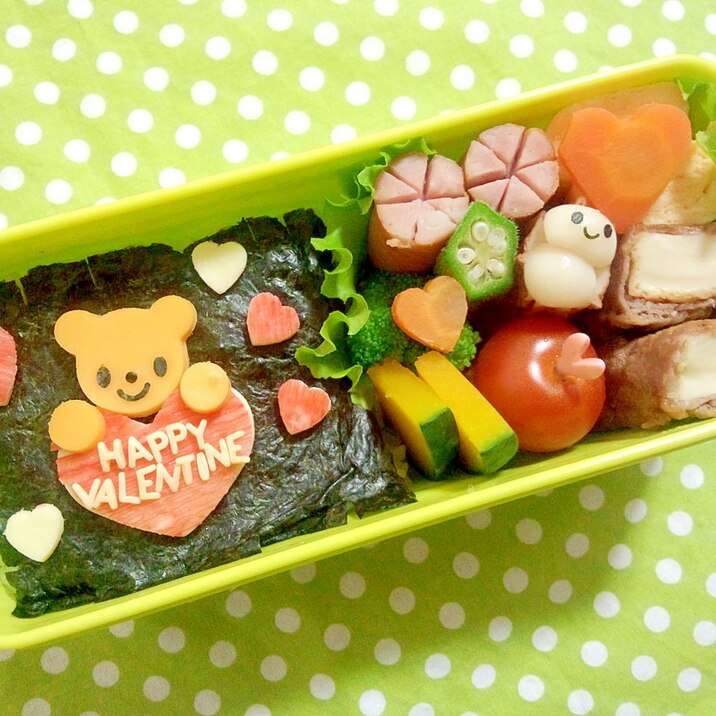 簡単キャラ弁☆くまちゃんのバレンタイン弁当♪